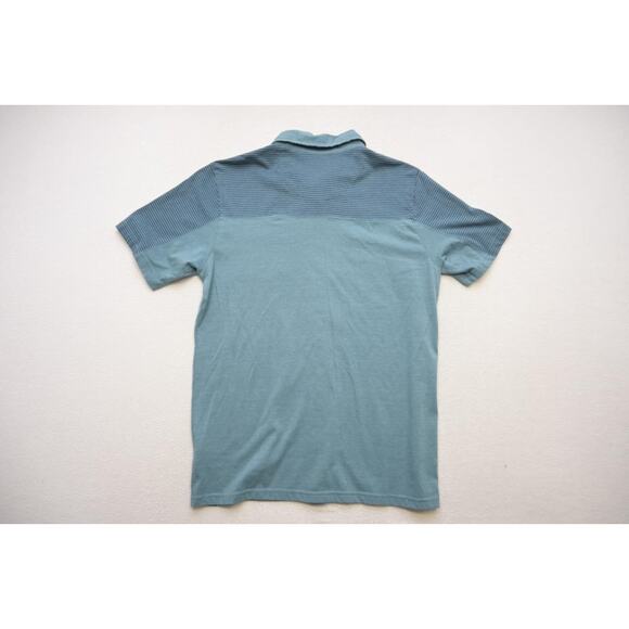 Prana Breathe Camp Shirt Blue Short Sleeve Hiking Button Up Mens Size Large - Picture 9 of 9